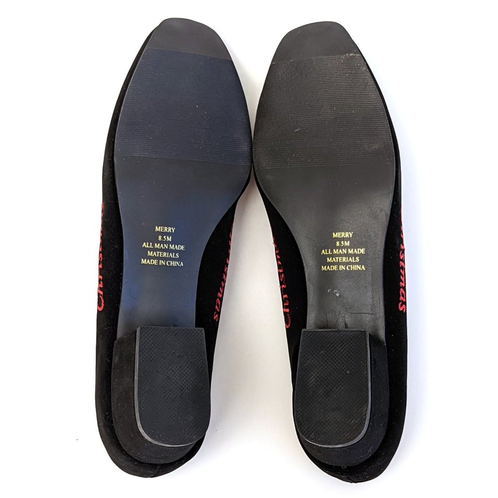 Vintage LINKS Black Velvet Christmas Xmas Holiday Flat Heels Women's Size 8.5M - Picture 3 of 4